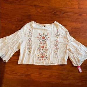 Embroidered floral peasant top rayon blouse